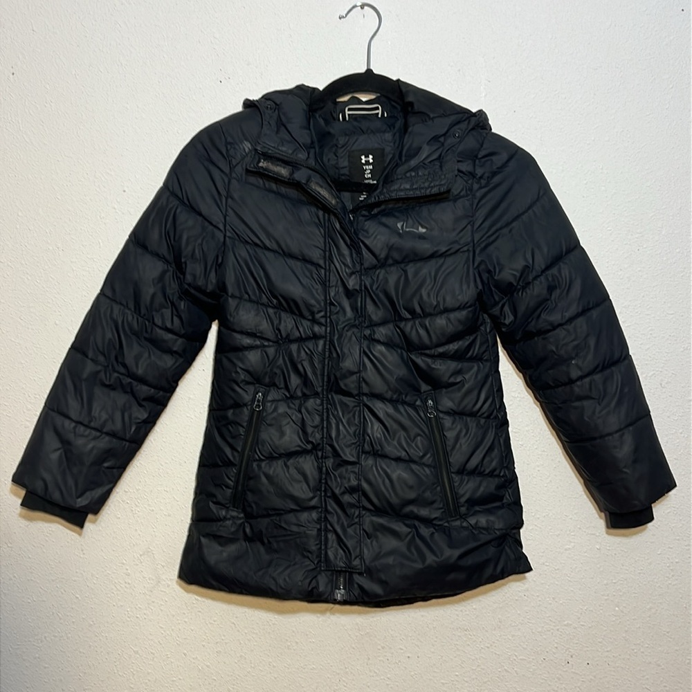 Under Armour Kids Black Puffer Winter Hooded Jacket Size  youth small